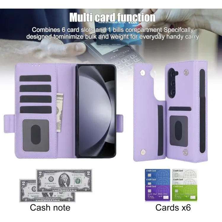 Voor Samsung Galaxy Z Fold7 effen multifunctionele opvouwbare leren telefoonhoes met penhouder (paars)