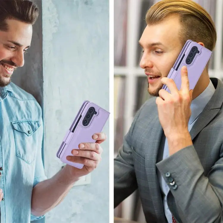 Voor Samsung Galaxy Z Fold7 effen multifunctionele opvouwbare leren telefoonhoes met penhouder (paars)