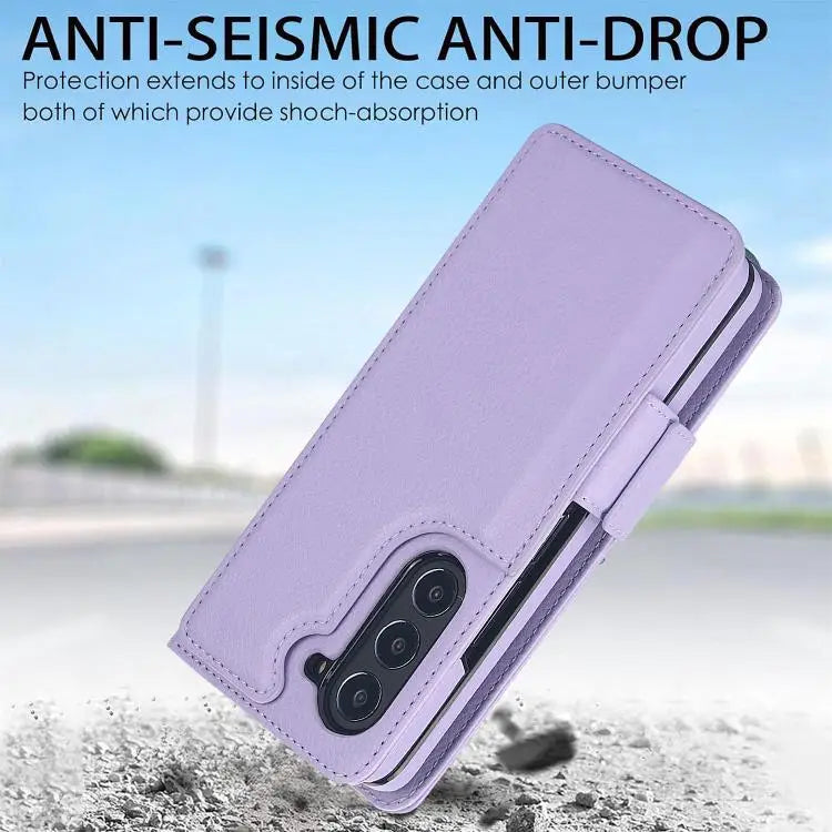 Voor Samsung Galaxy Z Fold7 effen multifunctionele opvouwbare leren telefoonhoes met penhouder (paars)