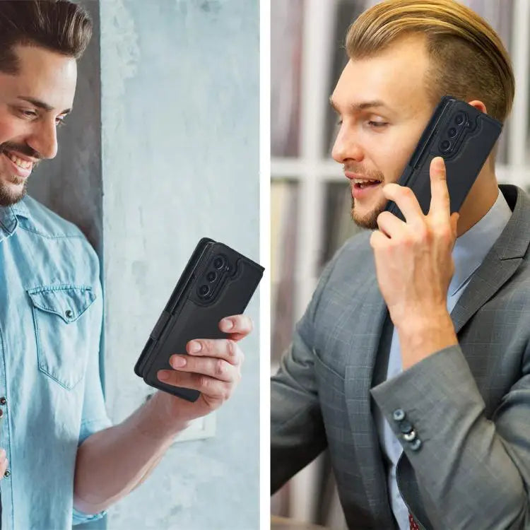 Voor Samsung Galaxy Z Fold7 effen multifunctionele opvouwbare leren telefoonhoes met penhouder (zwart)