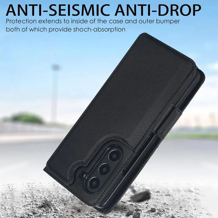 Voor Samsung Galaxy Z Fold7 effen multifunctionele opvouwbare leren telefoonhoes met penhouder (zwart)