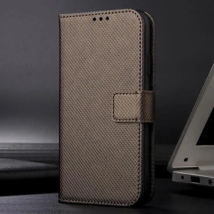 Voor Samsung Galaxy Z Fold7 met penhouder, diamanttextuur leren telefoonhoesje (bruin)