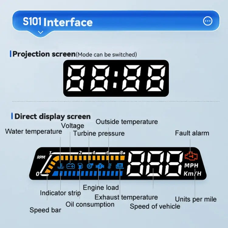 Head-up Display OBD Multi-function Vehicle Instrument Oil Temperature Gearbox Monitoring Screen(S101)