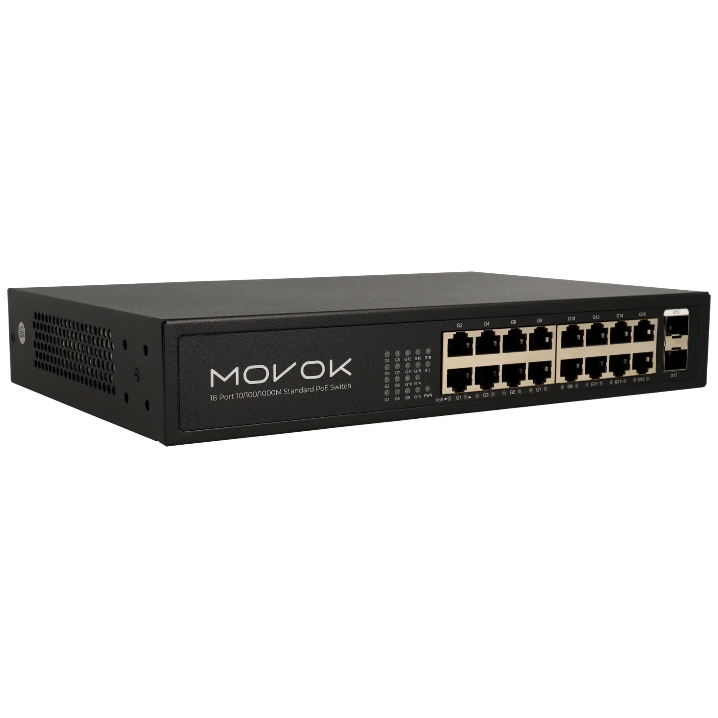 18 Poorts PoE Gigabit Switch, 16x PoE, 2x Uplink