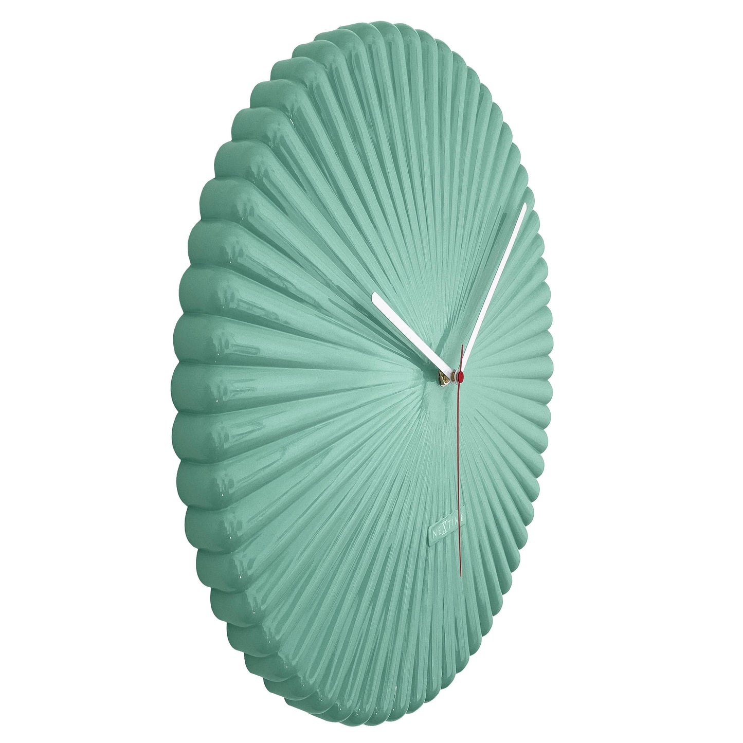 Wandklok 40cm-Silent-Wit/Groen-Polyresin-NeXtime 'Mousse'
