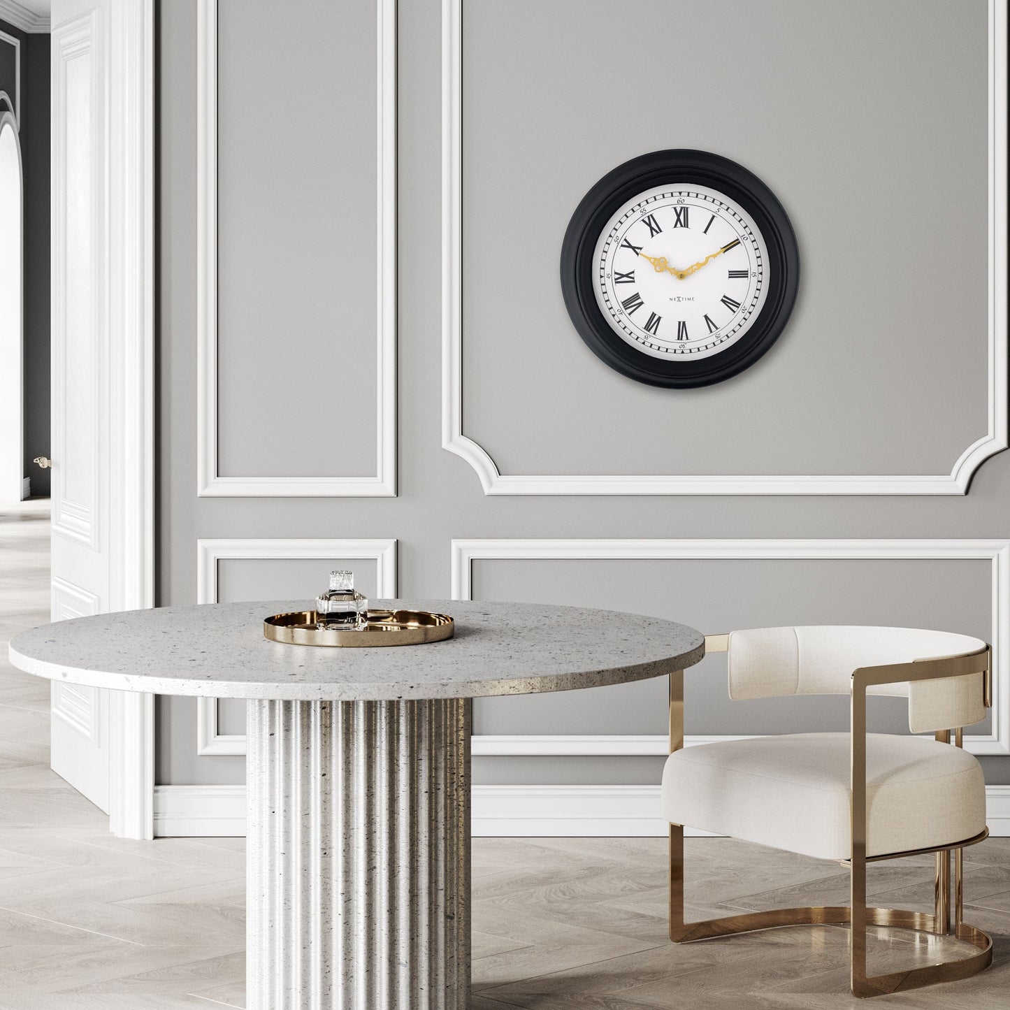 Wandklok 40cm-Silent-Zwart/Grijs-Kunststof-NeXtime 'Chopin'