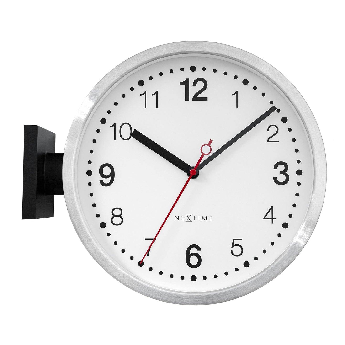 Wall clock 32.3x28x10cm-Silent-White & Black-Aluminium-NeXtime 'Double'