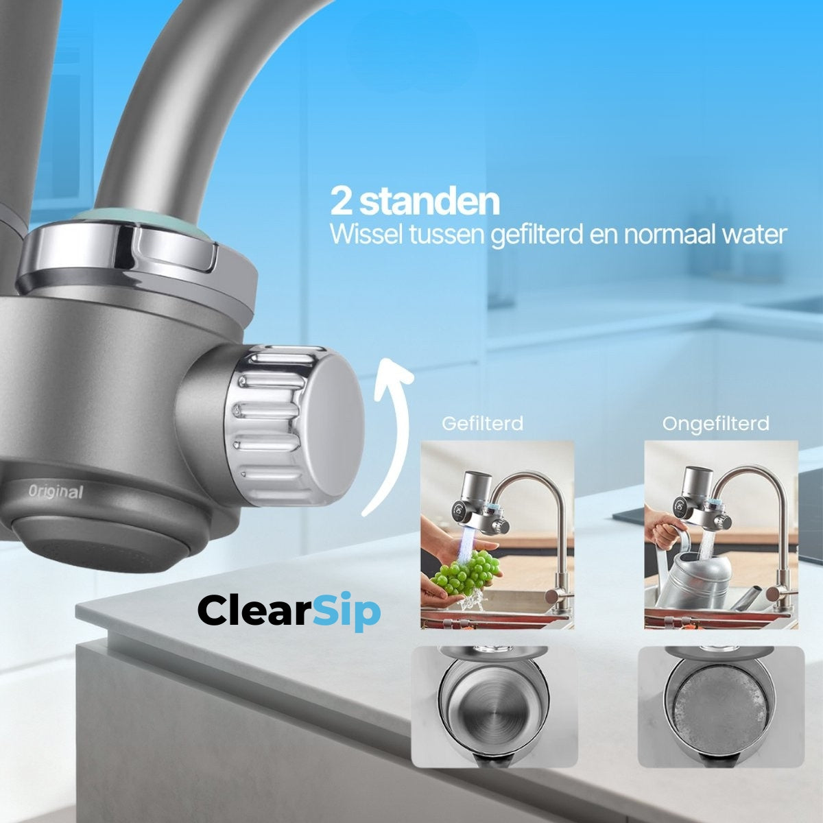 ClearSip 8-Laags UV Kraanfilter – Universeel LED Waterfilter voor op je Kraan