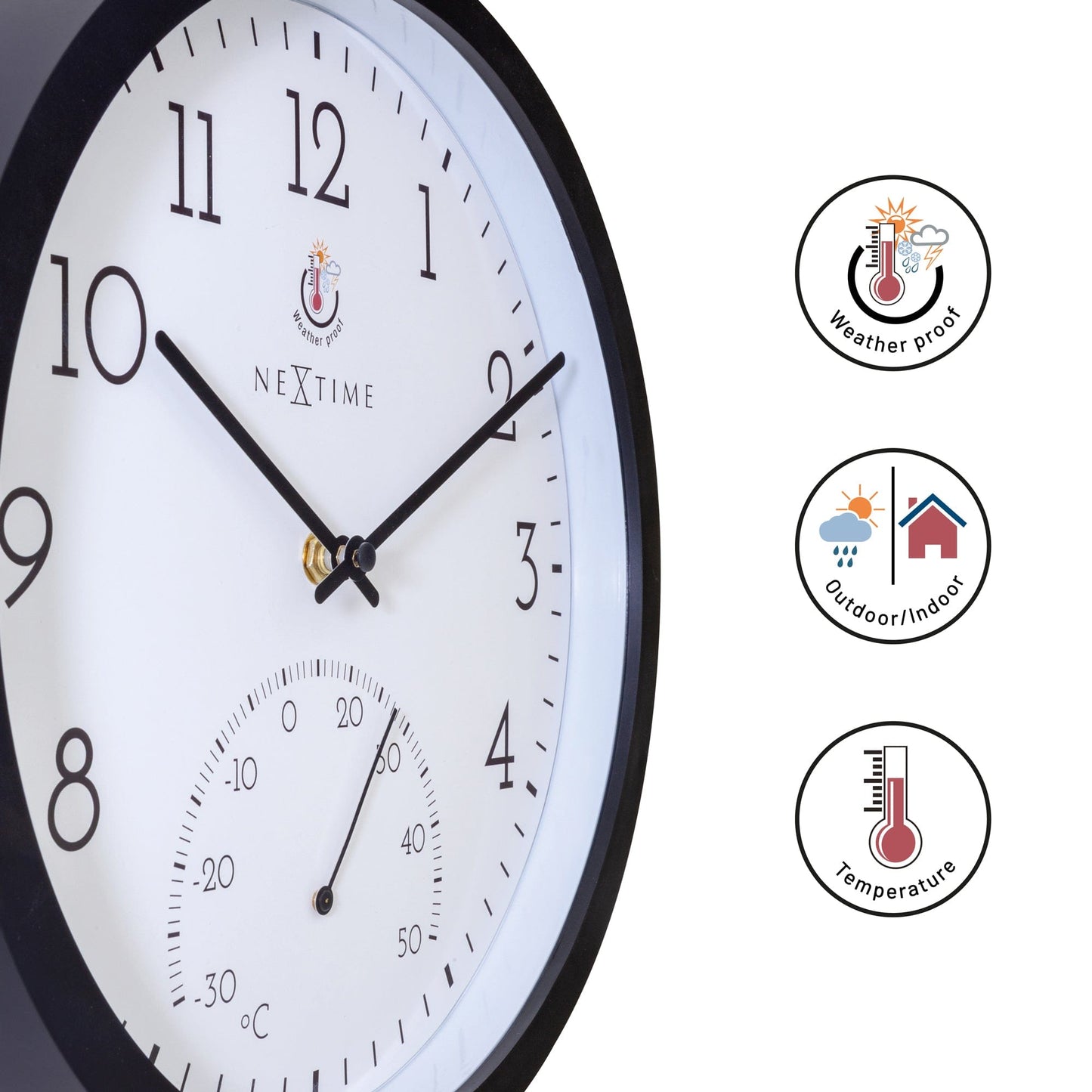 Weerbestendige buitenklok - met thermometer - 30,5 cm en goudsbloem