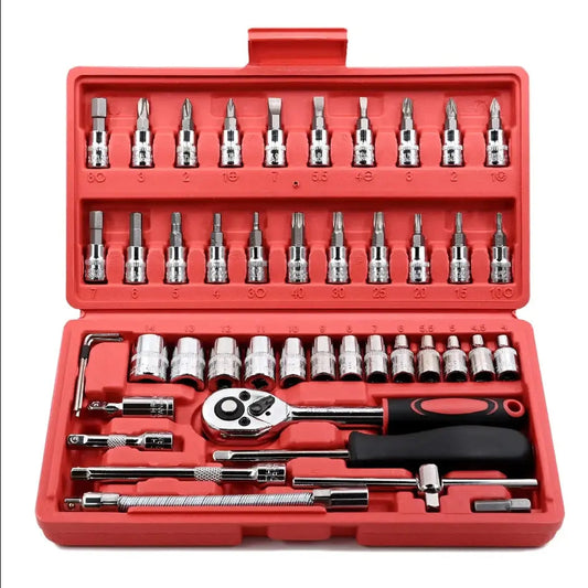 Top-Tools 46-Delige Ratelsleutel Set – 1/4" Dopsleutel & Bits Set