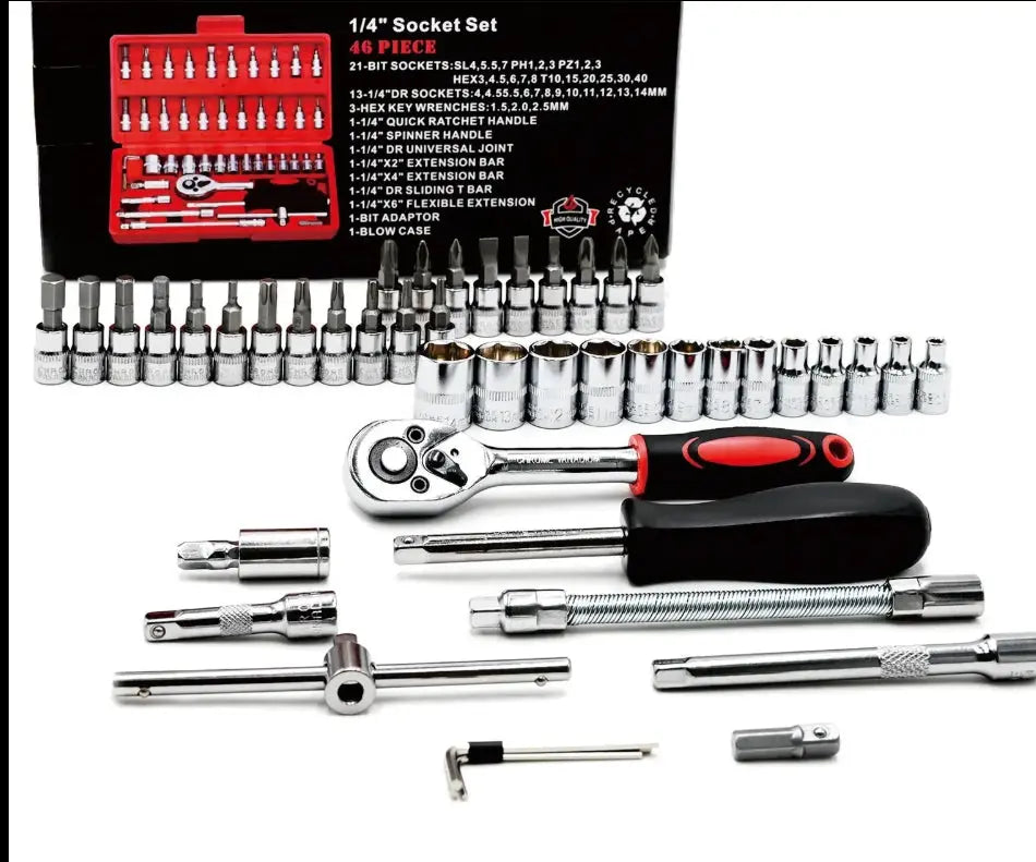 Top-Tools 46-Delige Ratelsleutel Set – 1/4" Dopsleutel & Bits Set