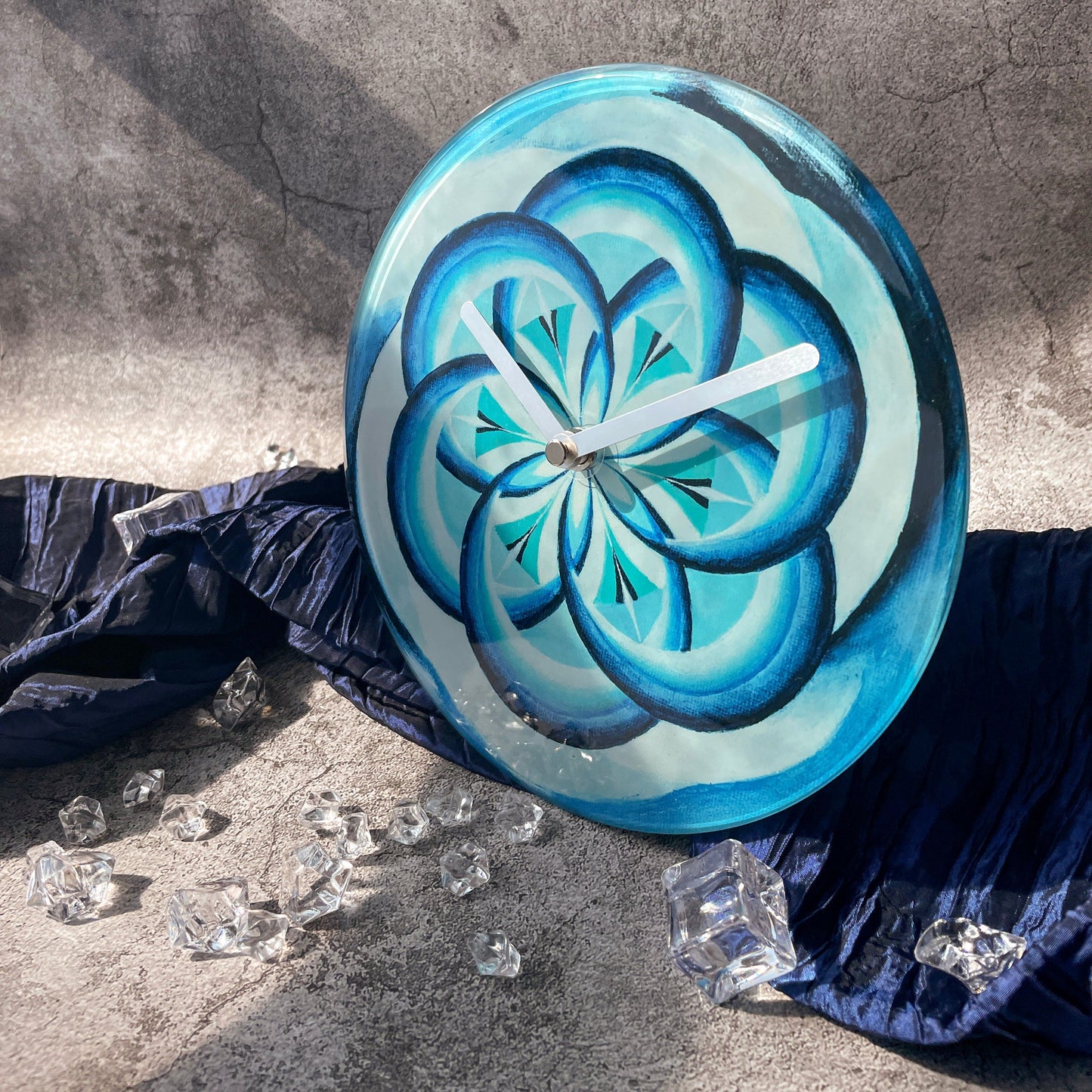 Tafel-/wandklok 20cm - Stil - Blauw - Gehard glas - "Cosmo Table"