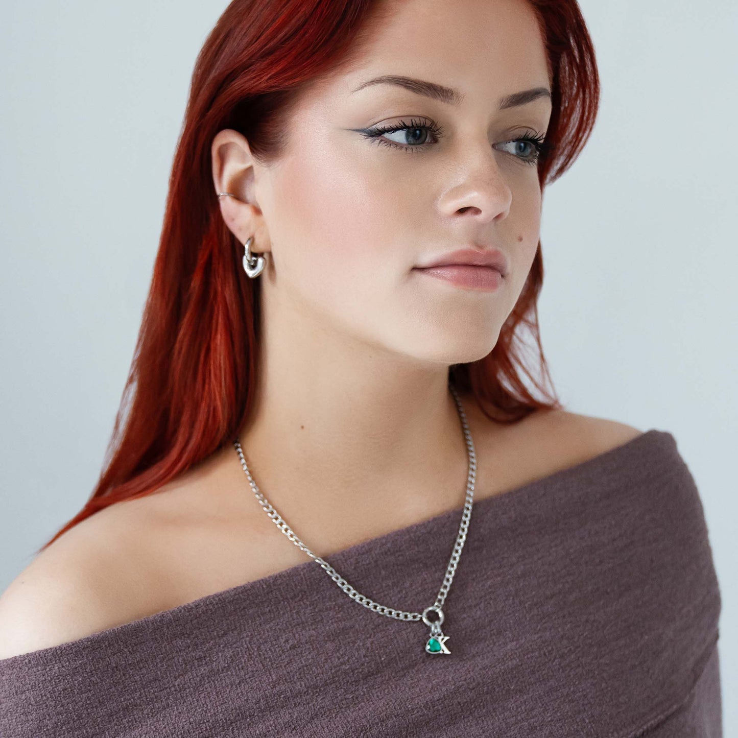 Letter- en geboortesteenketting zilver