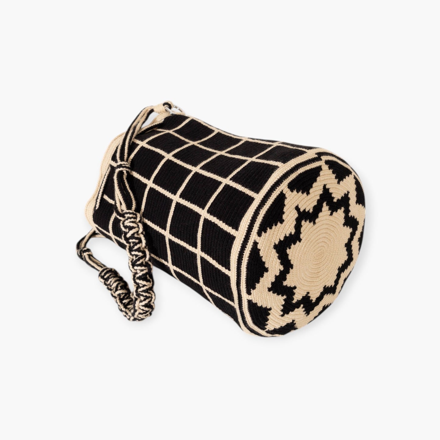 Geruite ronde schoudertas | Zwart