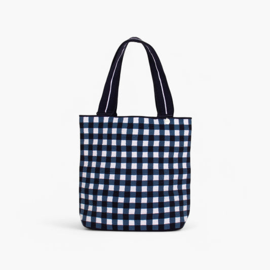 Ovale tote met ruitjesmotief | Marineblauw
