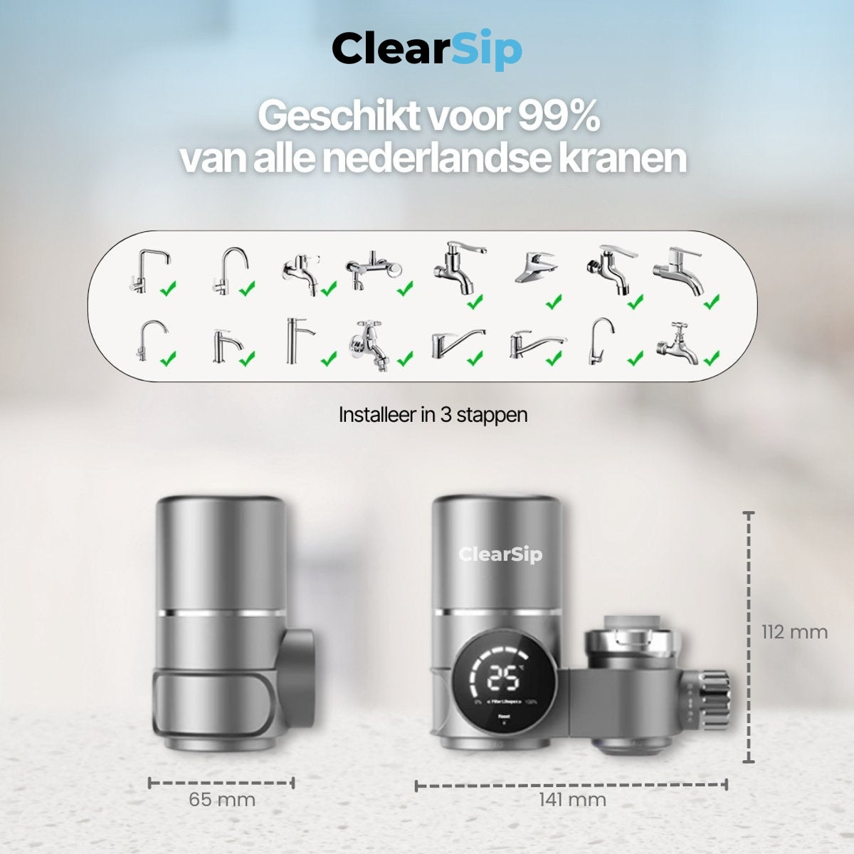 ClearSip 8-Laags UV Kraanfilter – Universeel LED Waterfilter voor op je Kraan
