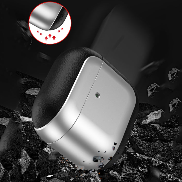 For AirPods 4 Electroplating Leather Texture Wireless Earbuds Box Protective Case(Black)