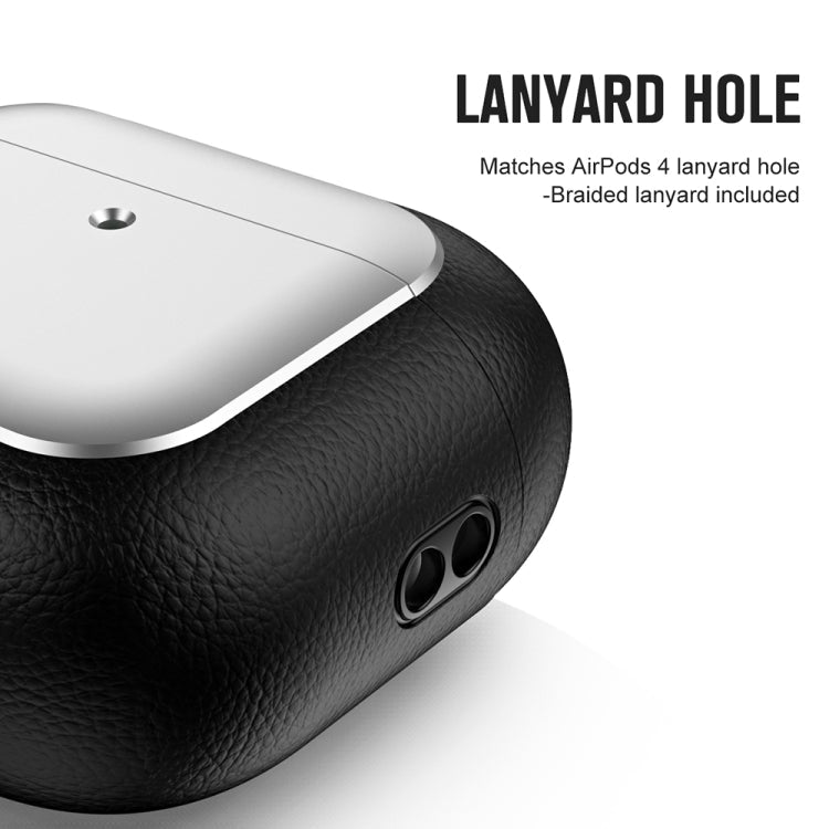 For AirPods 4 Electroplating Leather Texture Wireless Earbuds Box Protective Case(Silver)