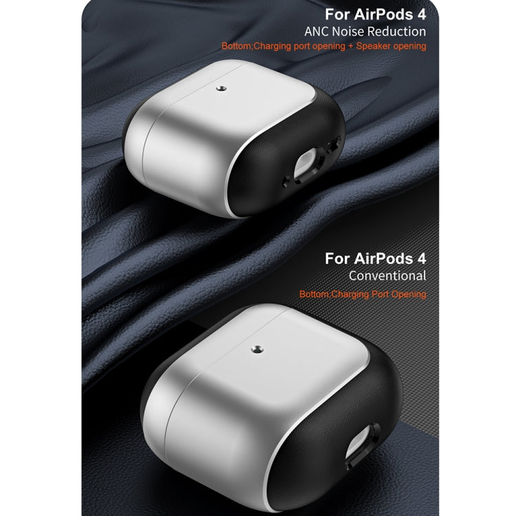 For AirPods 4 ANC Electroplating Leather Texture Wireless Earbuds Box Protective Case(Grey)
