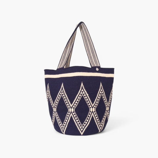 Geometrische ronde tas L | Marineblauw