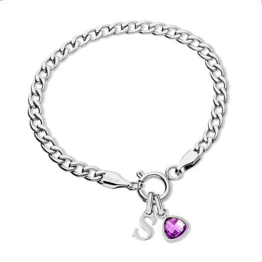 Letter &amp; geboortesteen armband zilver