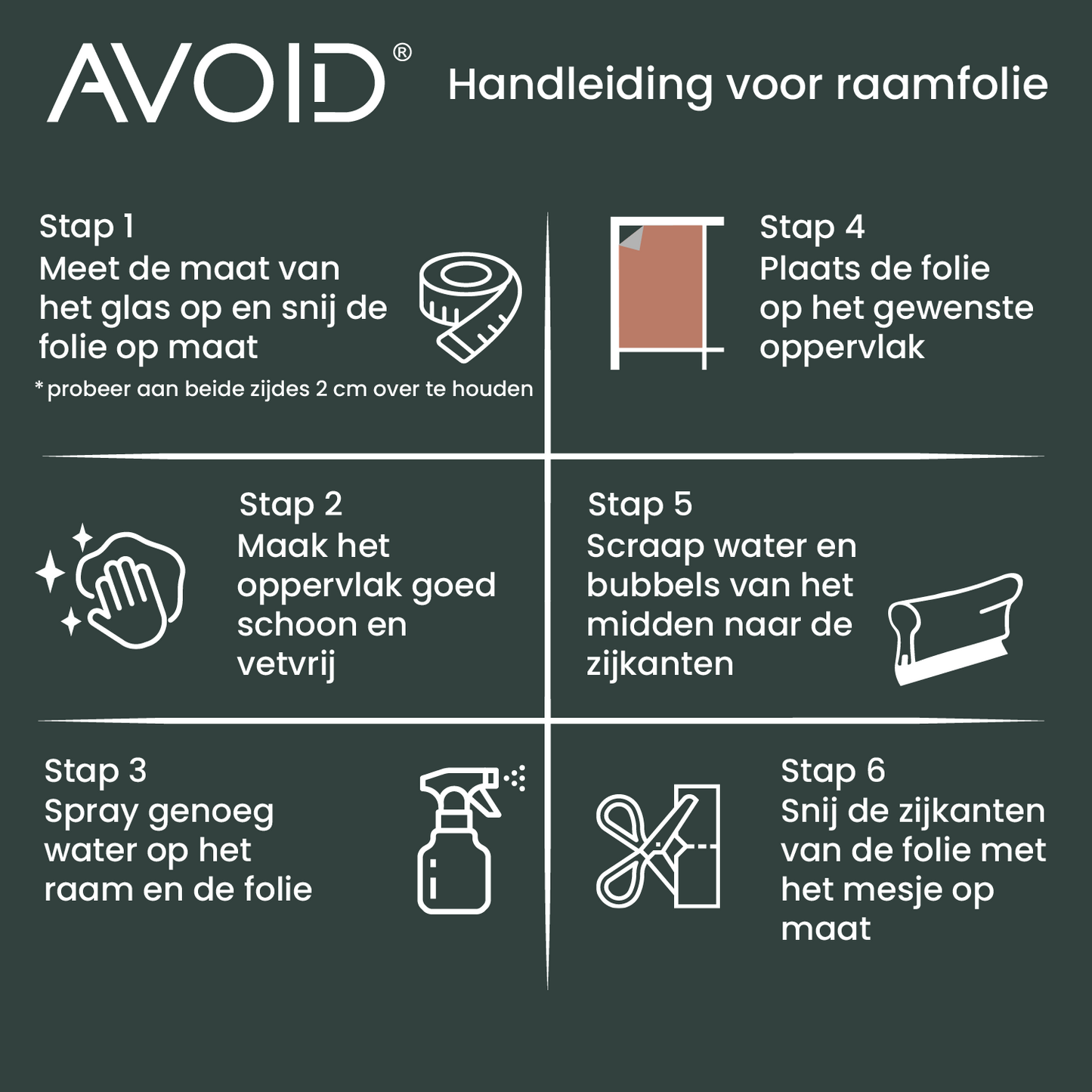 AVOID® - Raamfolie - Zwart - Verschillende Maten