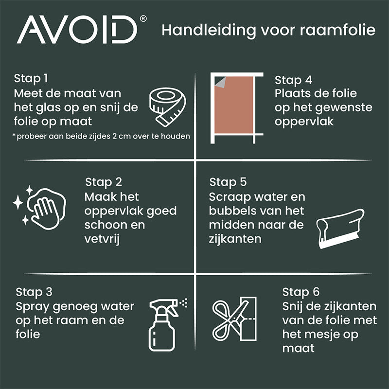 AVOID® - Raamfolie - UV Werend - Verschillende Maten