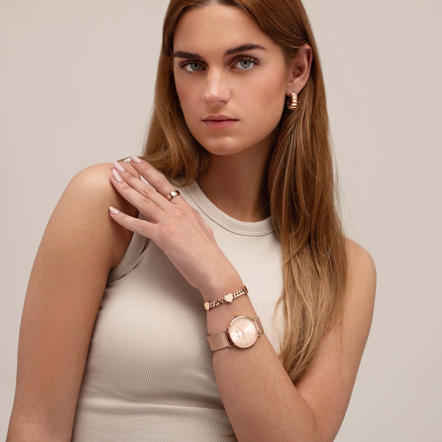 Vijf harten armband roségoud