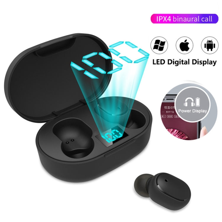 E6S LED Display Wireless Earphone TWS Bluetooth V5.3 Headsets Waterproof Bluetooth Earbuds, E6S (Black)