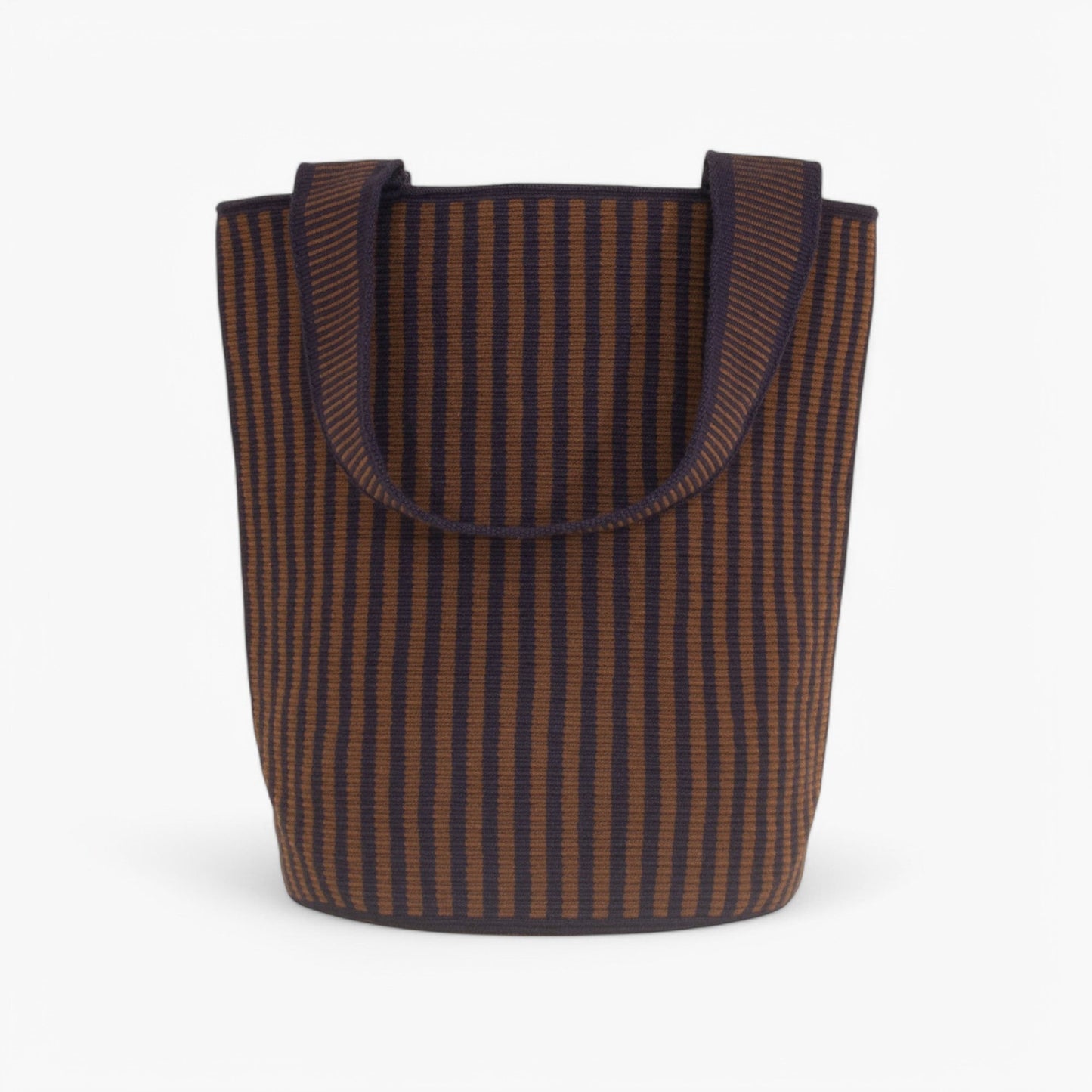 Çizgili yuvarlak tote L | Mocha