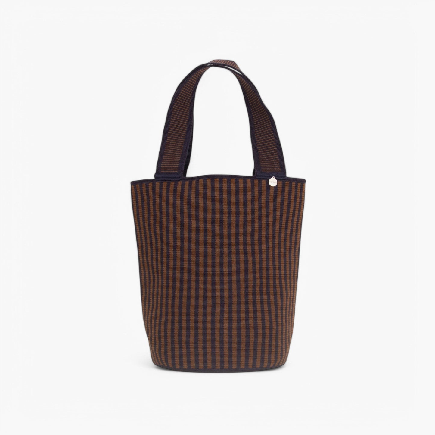 Çizgili yuvarlak tote L | Mocha