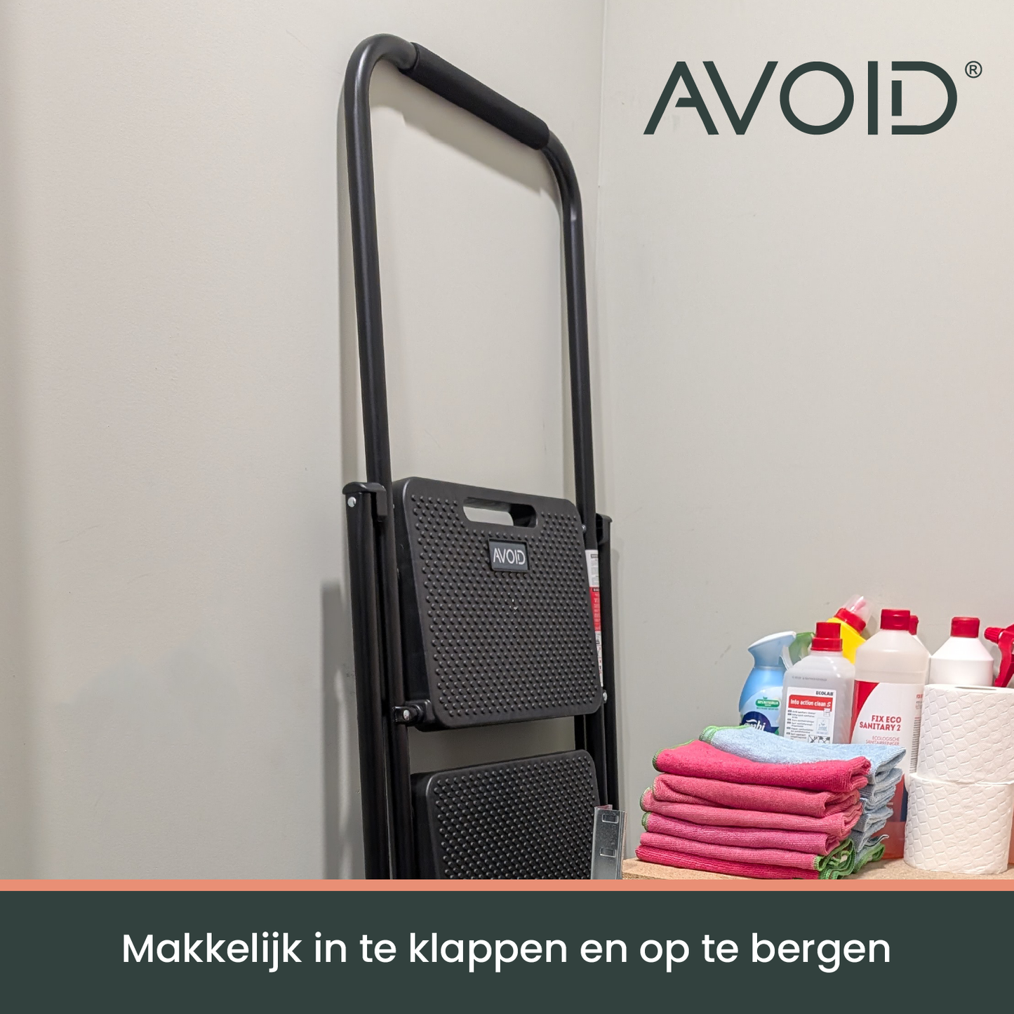 VERMIJD Huishoudtrap – Keukentrap Opstapkrukje – Inklapbare Trapladder – Zwart – Veilig &amp; Stabiel