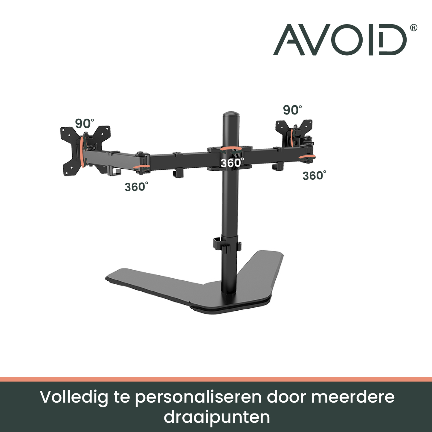 AVOID® - Dubbele Monitorbeugel met Standaard – Verstelbaar &amp; 360° Draaibaar | VESA-100x100