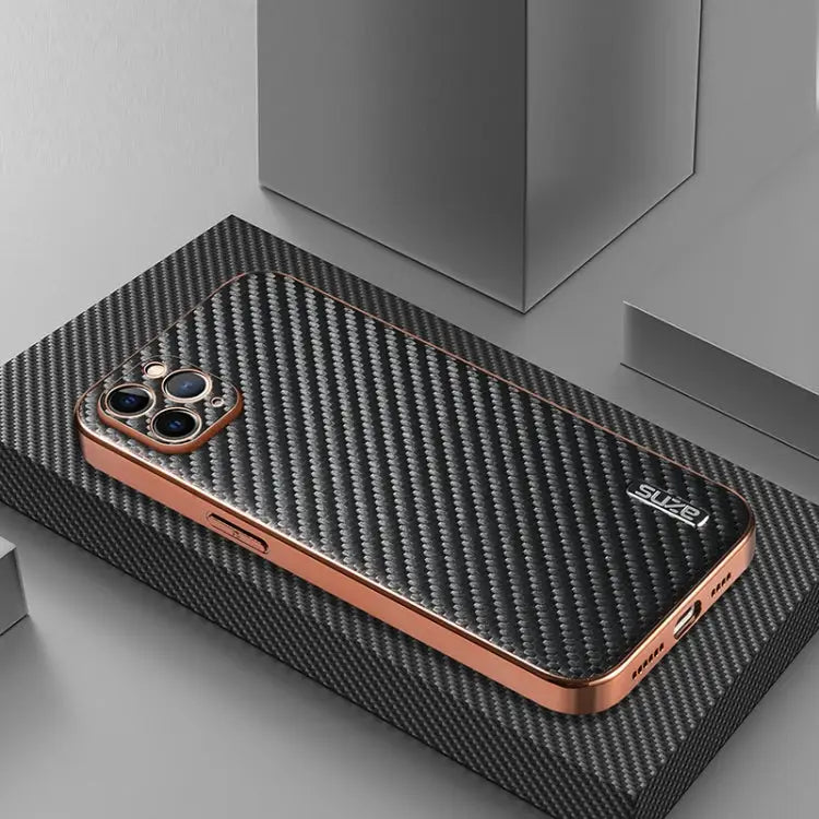 AZNS gegalvaniseerde rand koolstofvezel textuur telefoonhoesje