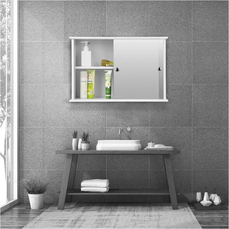 BukkitBow - Badkamermeubel met Spiegel - met Verstelbare Plank - met Schuifdeur - Waterbestendig en Eenvoudig te Reinigen - 55x14x36 cm