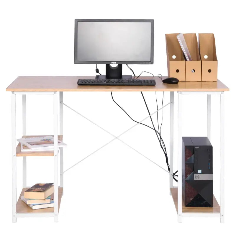 BukkitBow - Bureau - Licht Eikenhout en Stalen Structuur - 3 Opbergvakken - 50 kg Draagvermogen