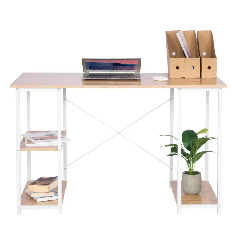 BukkitBow - Bureau - Licht Eikenhout en Stalen Structuur - 3 Opbergvakken - 50 kg Draagvermogen