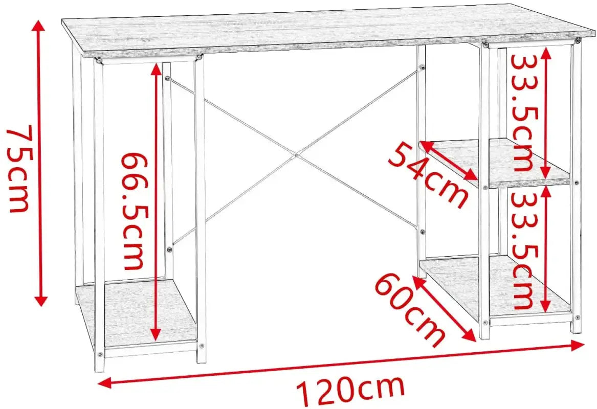 BukkitBow - Bureau - Licht Eikenhout en Stalen Structuur - 3 Opbergvakken - 50 kg Draagvermogen