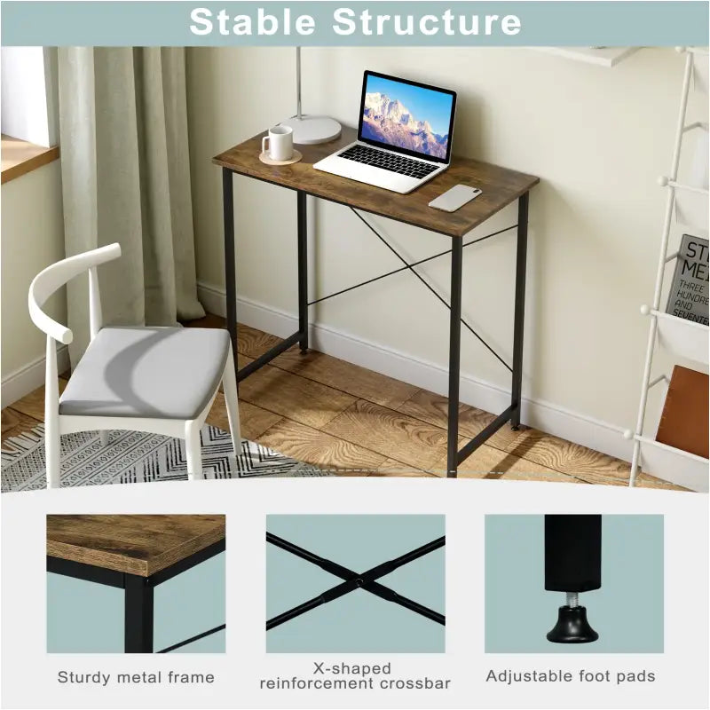 BukkitBow - Compact Bureau - Metalen Frame - 80x40x75 cm - Vintage Bruin Hout