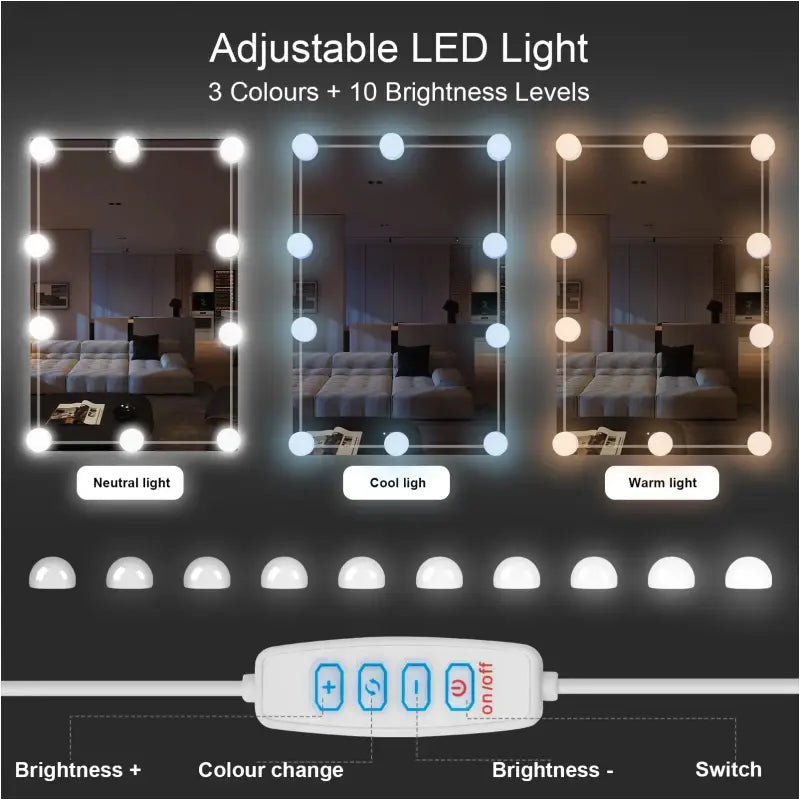 BukkitBow - Kaptafel Set - Verstelbare Kruk - LED Verlichting - Inclusief Spiegel