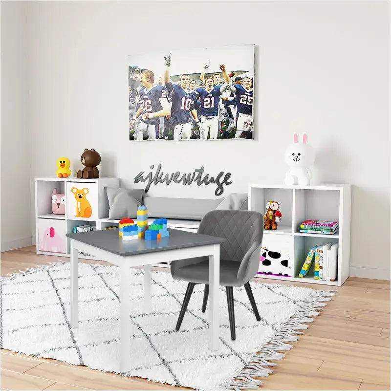 BukkitBow – Kinderstoel Velours en Metaal – Grijs – Ergonomisch en Stevig – 37,5x38x55 cm