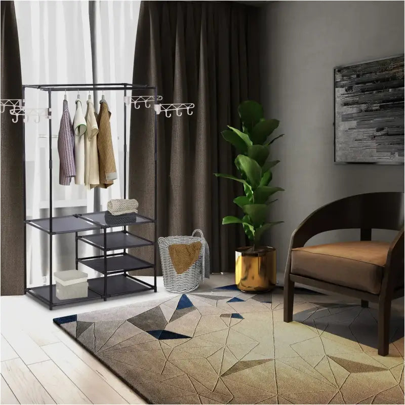 BukkitBow - Kledingrek - Polypropyleen en Roestvrij Staal - Met Planken en Zijarmen - 87x44x158cm - Zwart