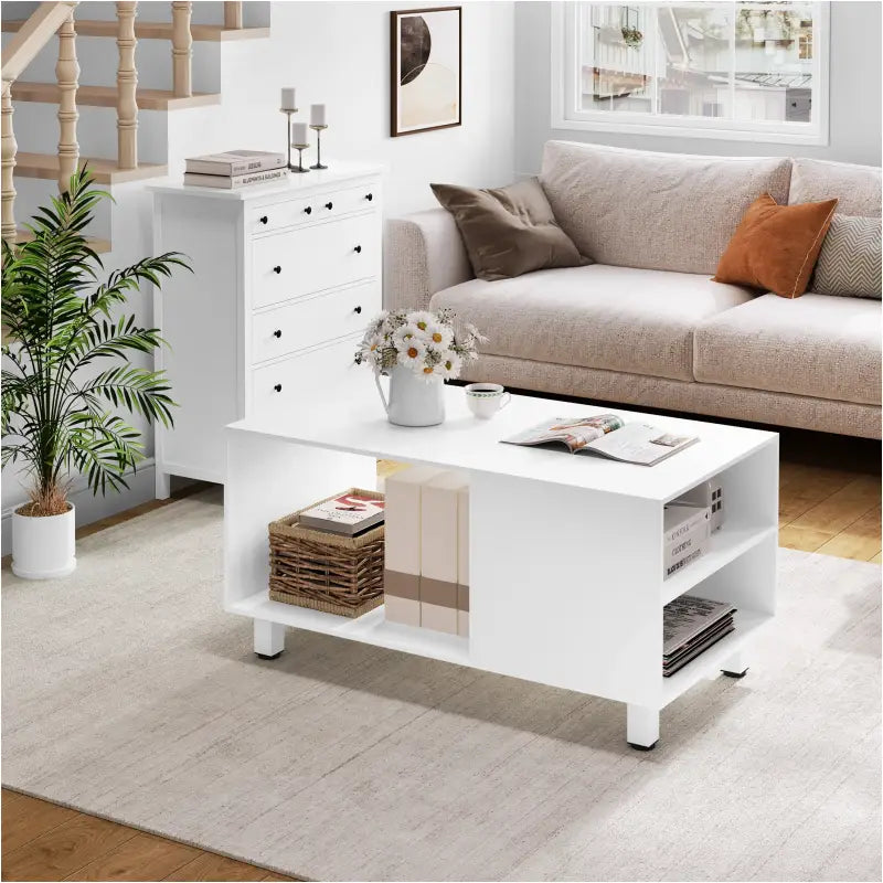 BukkitBow - Koffietafel met Opslagruimte - MDF/Metaal - 90x45x50 cm - Modern en Multifunctioneel - Wit