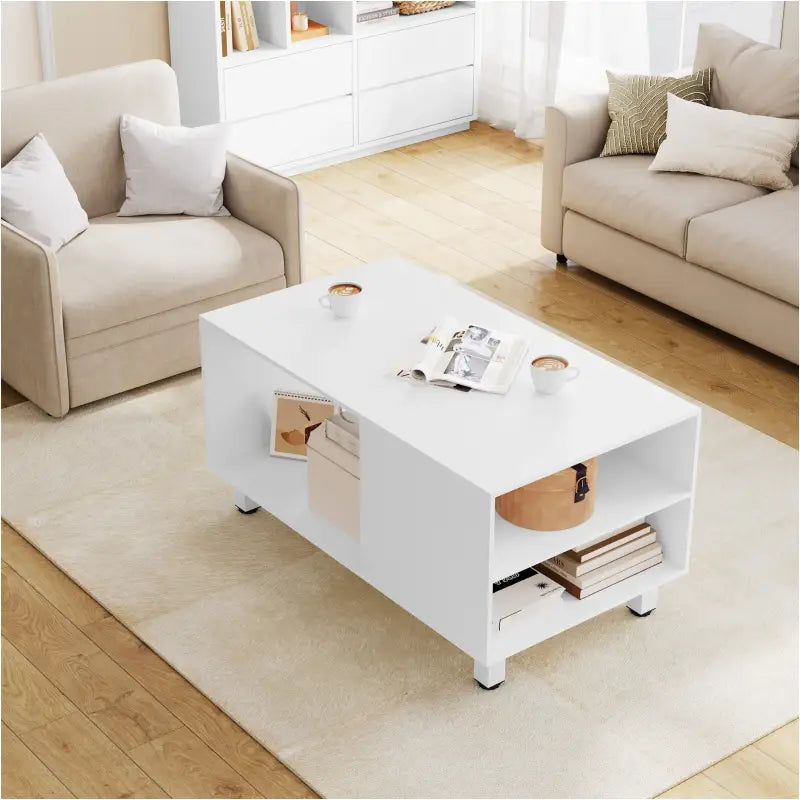 BukkitBow - Koffietafel met Opslagruimte - MDF/Metaal - 90x45x50 cm - Modern en Multifunctioneel - Wit