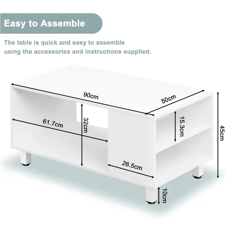 BukkitBow - Koffietafel met Opslagruimte - MDF/Metaal - 90x45x50 cm - Modern en Multifunctioneel - Wit