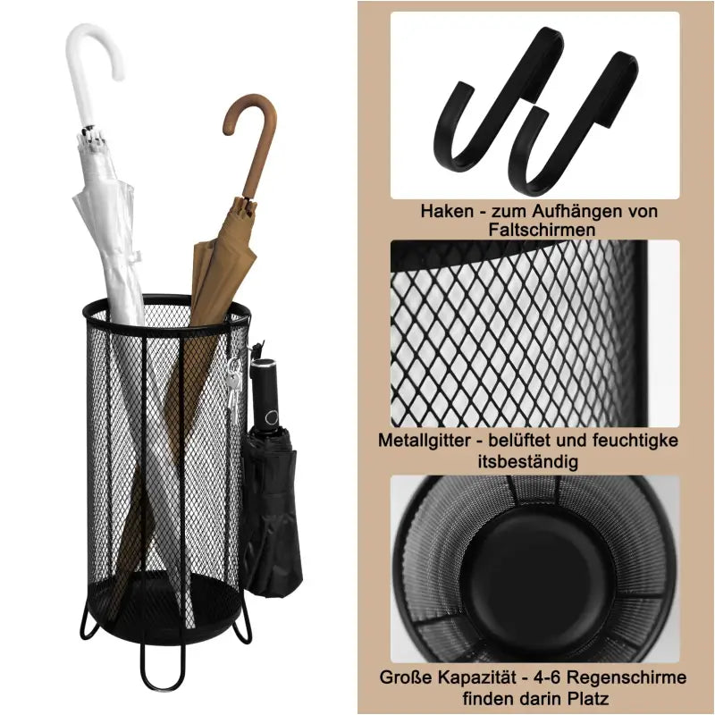 BukkitBow - Luxe Paraplubak - met Water Opvangbak - 4 Ophanghaken - Van Draadrooster