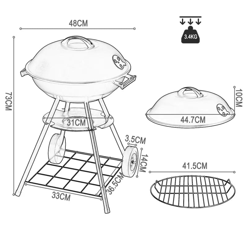 BukkitBow - Mobiele Houtskoolbarbecue - Metaal en Kunststof - 44x73 cm - 41,5 cm Grilloppervlak