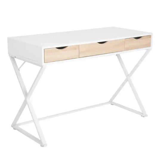 BukkitBow – Modern Bureau met Lades – Hout en Metaal – 110x50 cm – Stevig en Ruim - Wit