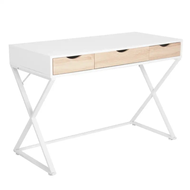 BukkitBow – Modern Bureau met Lades – Hout en Metaal – 110x50 cm – Stevig en Ruim - Wit