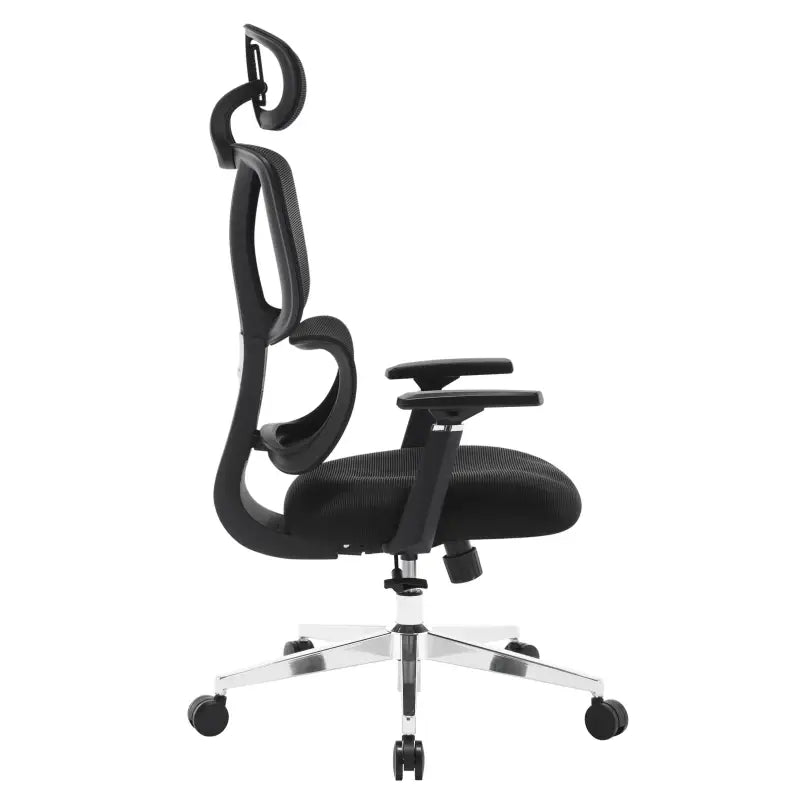 BukkitBow - Moderne Bureaustoel - Verstelbare Rug- en Lendensteun - 3D PU Armleuningen - Mesh Stof - 150 kg Draagvermogen - Zwart